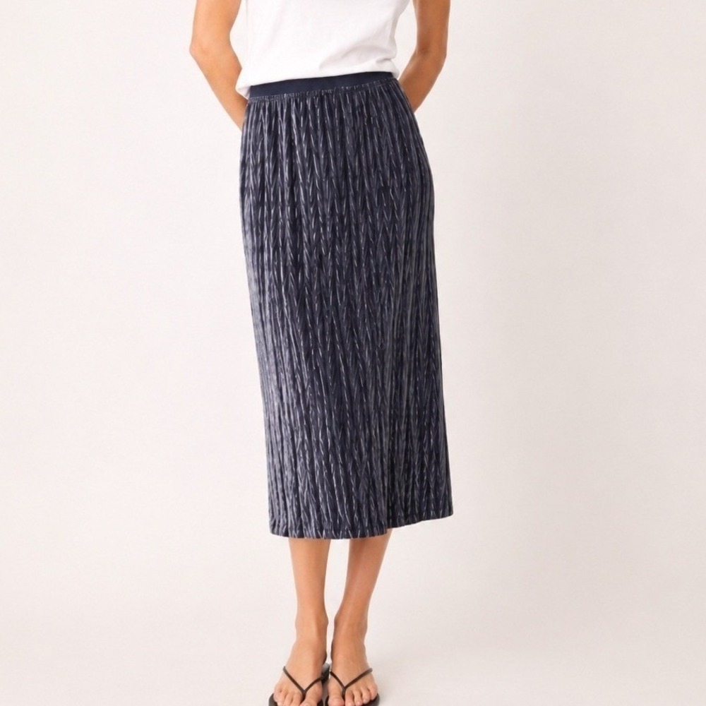 Maeve Womens Crushed Velvet Midi Skirt Small Textured Elastic Waist Grey Chic